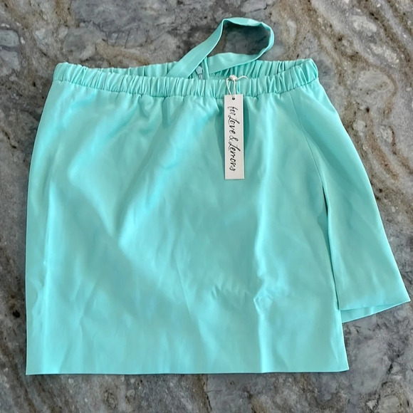 NWT For Love and Lemons Marie Asymmetrical Strap Mint Mini Skirt - Picture 4 of 9